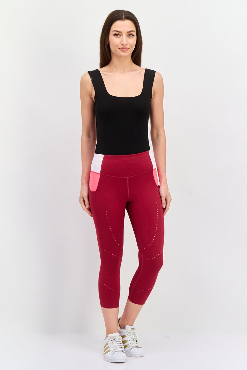 Brooks Women Sportswear Fit 3/4 Running Tights, Maroon Combo - Image 4